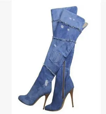 New Fashion Blue Denim Split Over-the-Knee Zip Shoes Pointed Toe Women's shoes Thin Heels big Size 46 Women's Boots
New Fashion Blue Denim Split Over-the-Knee Zip Shoes Pointed Toe Women's shoes Thin Heels big Size 46 Women's Boots