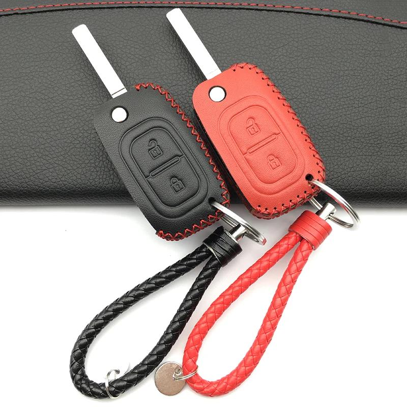 Кожаный чехол с двумя кнопками для автомобильного ключа 100% Renault Modus Clio Megane Kangoo