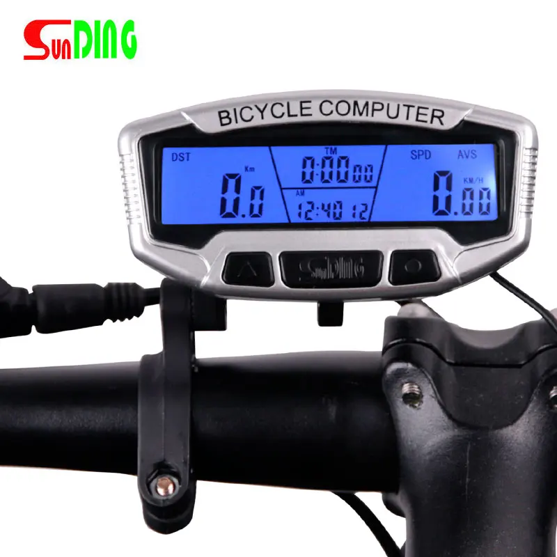 

Bicycle Speedometer Wired Computer Stopwach Odometer LCD Screen Blue Backlight Auto Clear Sunding SD-558A