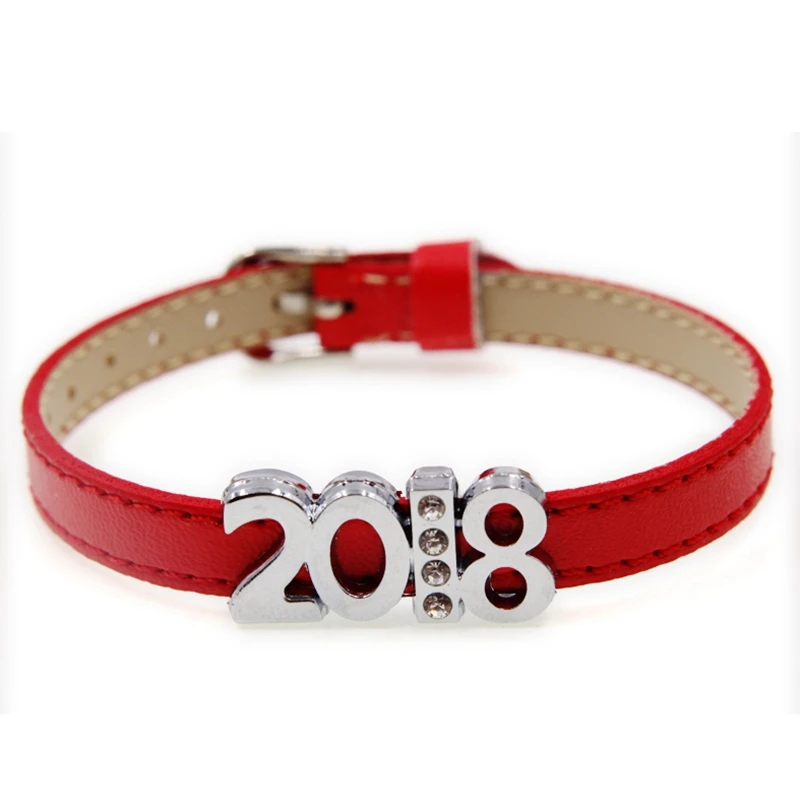 10 шт. 8 мм Серебряный Rhinstone 2018 цифры слайд шармы скользящие бусины DIY браслеты