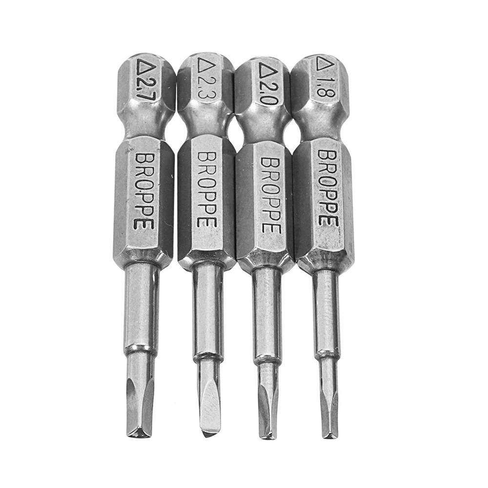 Broppe 4Pcs Set 1.8/2.0/2.3/2.7mm Triangle Screwdriver Drill Bits Screw Driver Bits Hex Shank Magnetic 50mm 1/4" Driver Bits
Broppe 4Pcs Set 1.8/2.0/2.3/2.7mm Triangle Screwdriver Drill Bits Screw Driver Bits Hex Shank Magnetic 50mm 1/4" Driver Bits