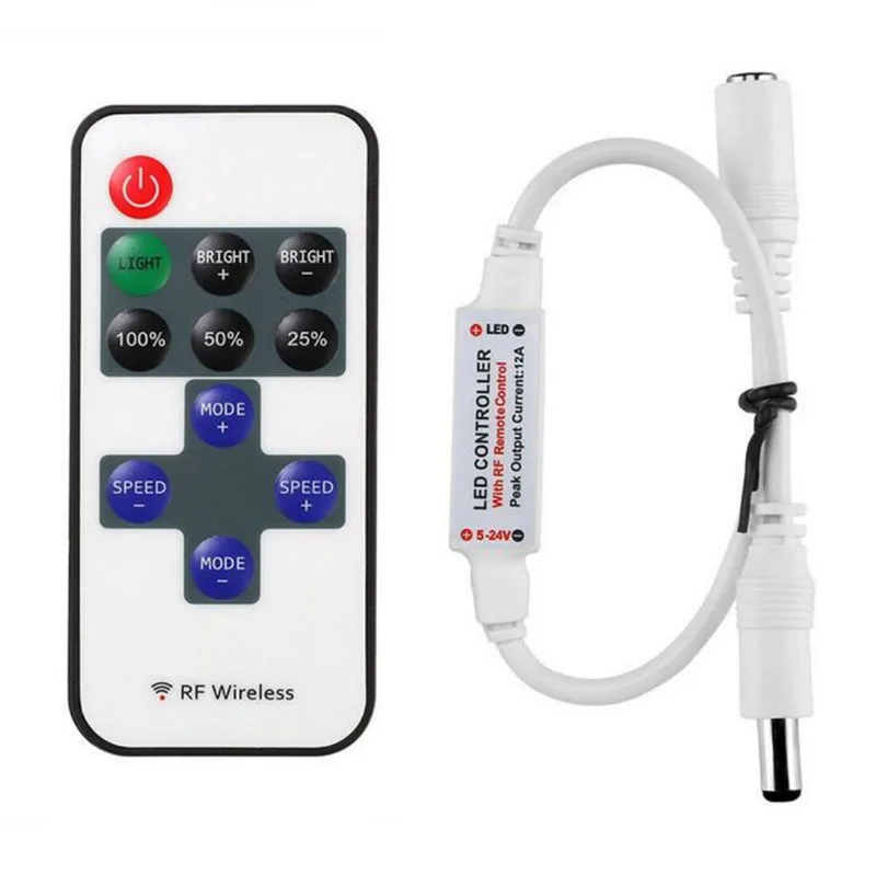Led Dimmer DC5-24V 12A Mini Wireless RF Controller 11Keys RF Remote Controll for 5050/3528 Single Color LED Strip Flexible Light
Led Dimmer DC5-24V 12A Mini Wireless RF Controller 11Keys RF Remote Controll for 5050/3528 Single Color LED Strip Flexible Light