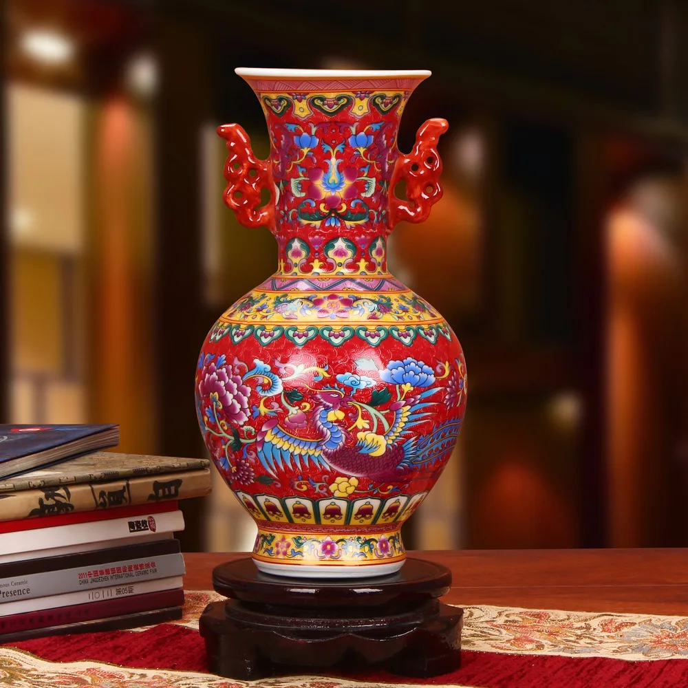 Jingdezhen ceramic vase enamel vase modern red dragon ears Home Furnishing craft decoration decoration
Jingdezhen ceramic vase enamel vase modern red dragon ears Home Furnishing craft decoration decoration