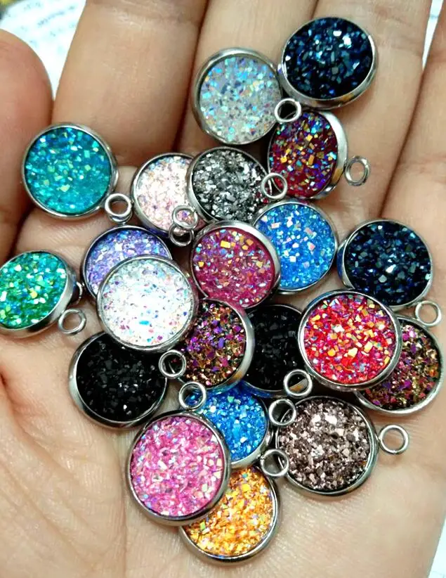 12mm Colorful druzy stone Charms Pendant Finding for necklace Jewelry Accessories Earring | Украшения и аксессуары