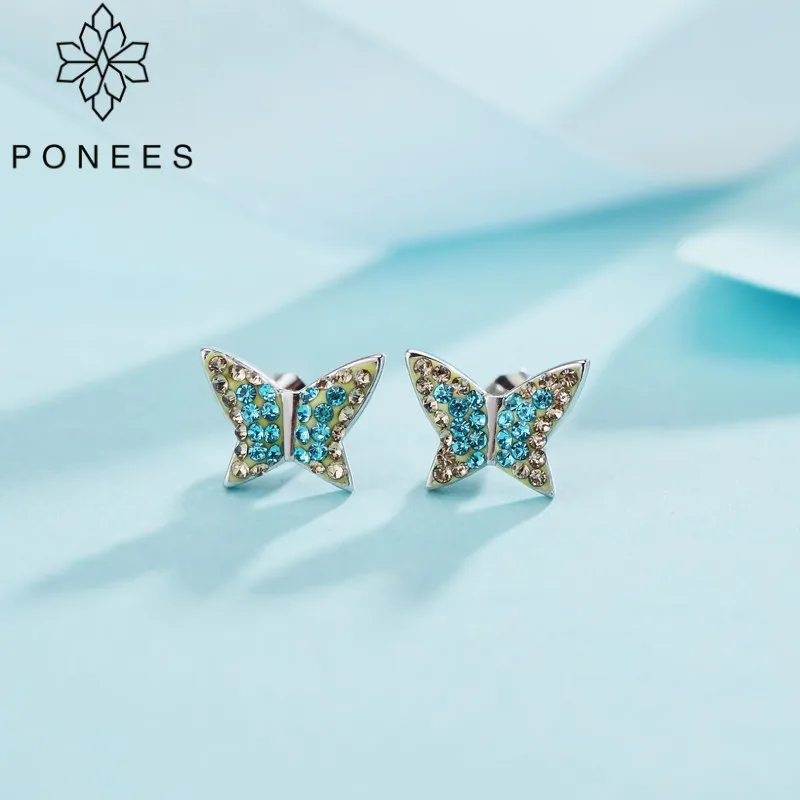 PONEES Pave Crystals Prevent Allergy Butterfly Stud Earrings For Women Wedding Small And Simple Earrings Jewelry Gift
PONEES Pave Crystals Prevent Allergy Butterfly Stud Earrings For Women Wedding Small And Simple Earrings Jewelry Gift