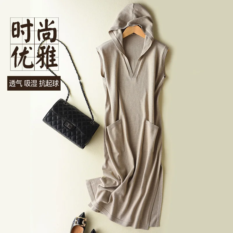 2018 womens spring Cashmere Dresses and summer women knitted Long Hooded High Quality Female solid sweaters Sleeveless
2018 womens spring Cashmere Dresses and summer women knitted Long Hooded High Quality Female solid sweaters Sleeveless