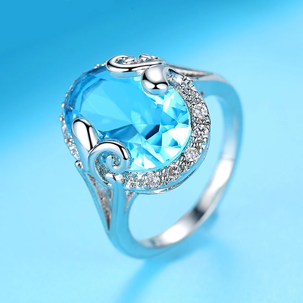 Silver Rings For Women Wedding Engagement Fashion Jewelry Gift blue Zirconia Retro OKACOYVH | Украшения и аксессуары