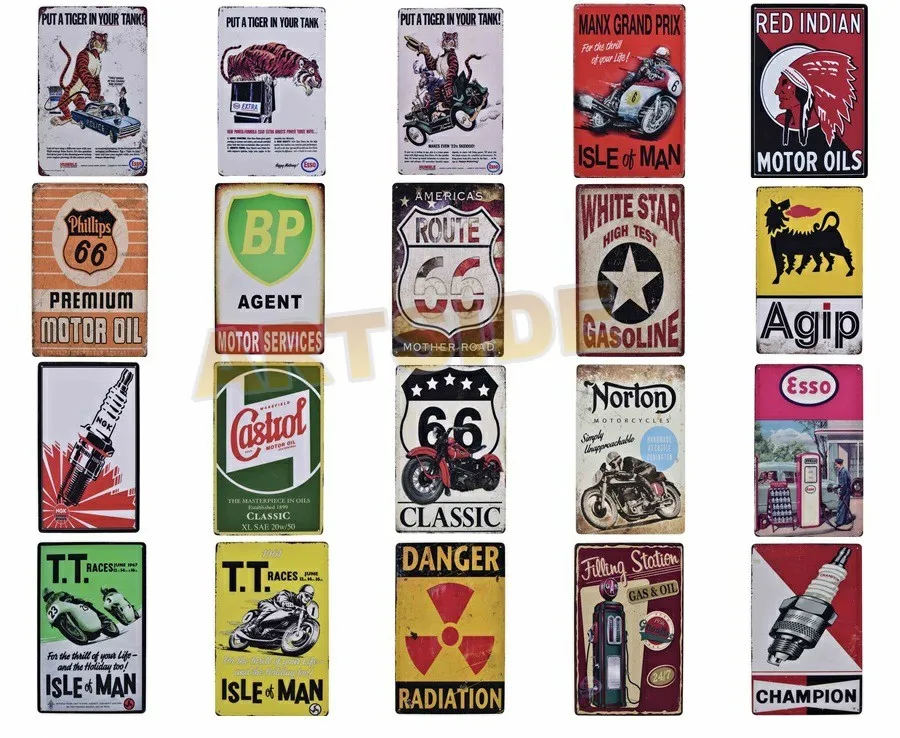 Gas Motor Oil Antique Tin Signs Vintage Garage Man Cave Retro Posters Bar Pub Wall Decor - 20X30cm | Дом и сад