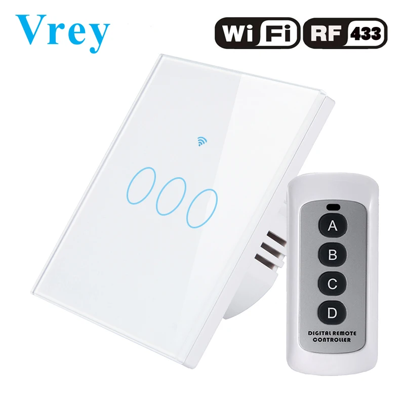 Сенсорный выключатель Vrey умный настенный света wifi стандарт ЕС работает с Alexa Google