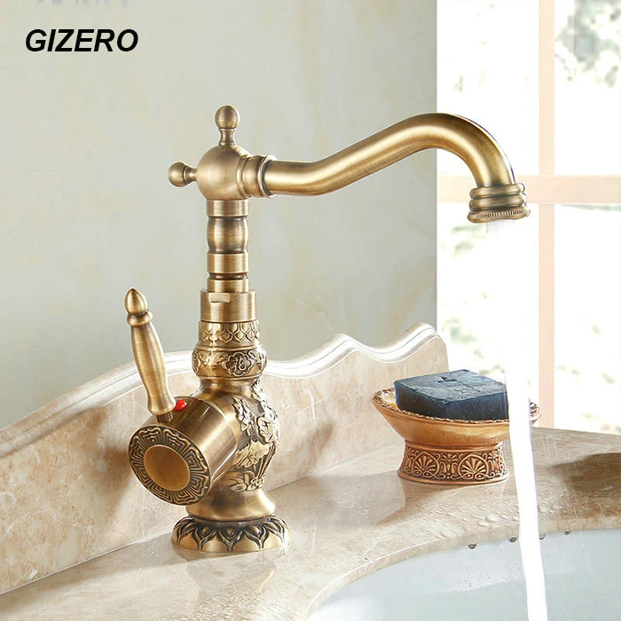 

Bathroom Faucets Antique Brush Finish Basin Sink Mixer Hot And Cold Water Taps Deck Mounted 360 Rotation Mixer Crane ZR209