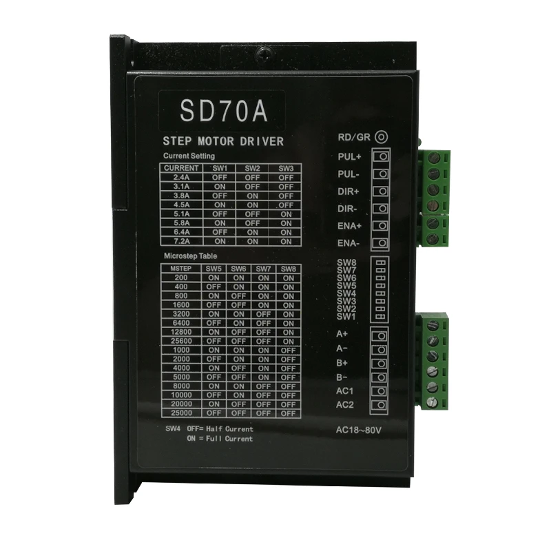 Драйвер шагового двигателя SD70A 57/86, 2-фазный Драйвер шагового двигателя 7A AC/DC Универсальный с цифровым DSP, чем MA860 M860H
Драйвер шагового двигателя SD70A 57/86, 2-фазный Драйвер шагового двигателя 7A AC/DC Универсальный с цифровым DSP, чем MA860 M860H
