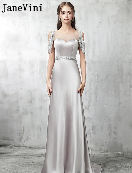 JaneVini Silver Gray Shiny Sequins Crystal Mermaid Long Bridesmaid Dresses Sheer Scoop Neck Sweep Train Formal Prom Gowns 2018
JaneVini Silver Gray Shiny Sequins Crystal Mermaid Long Bridesmaid Dresses Sheer Scoop Neck Sweep Train Formal Prom Gowns 2018