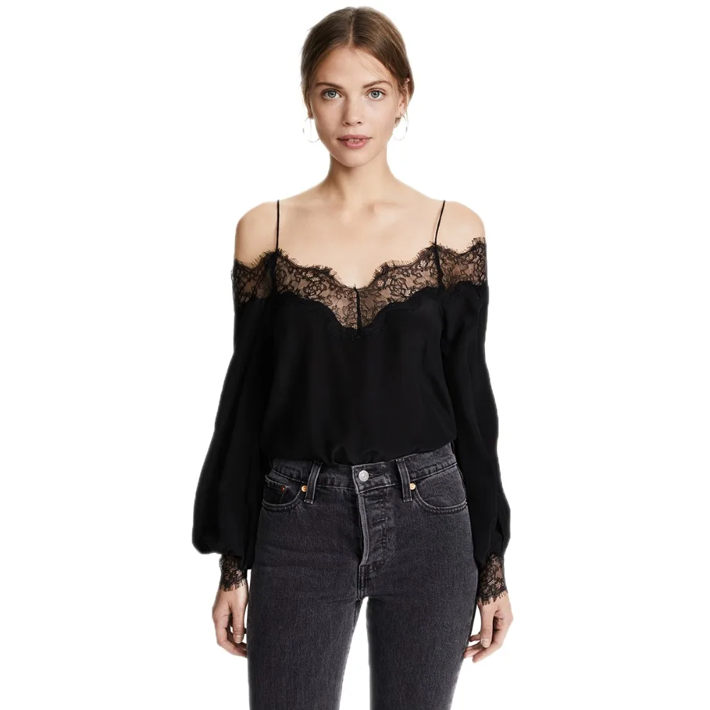 Black Sexy Lace Patchwork Blouse Tops Women's Slash Neck Long Sleeve Backless Strap Elegant OL Shirt Femme Clothes
Black Sexy Lace Patchwork Blouse Tops Women's Slash Neck Long Sleeve Backless Strap Elegant OL Shirt Femme Clothes