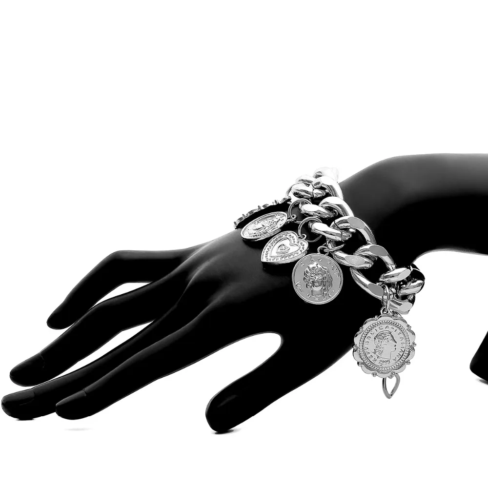 Ingemark Punk Carved Coin Heart Bracelet Bangle Bohemian Circle Queen Thick Chain Tassel Pendant Bracelet Women Jewelry
Ingemark Punk Carved Coin Heart Bracelet Bangle Bohemian Circle Queen Thick Chain Tassel Pendant Bracelet Women Jewelry