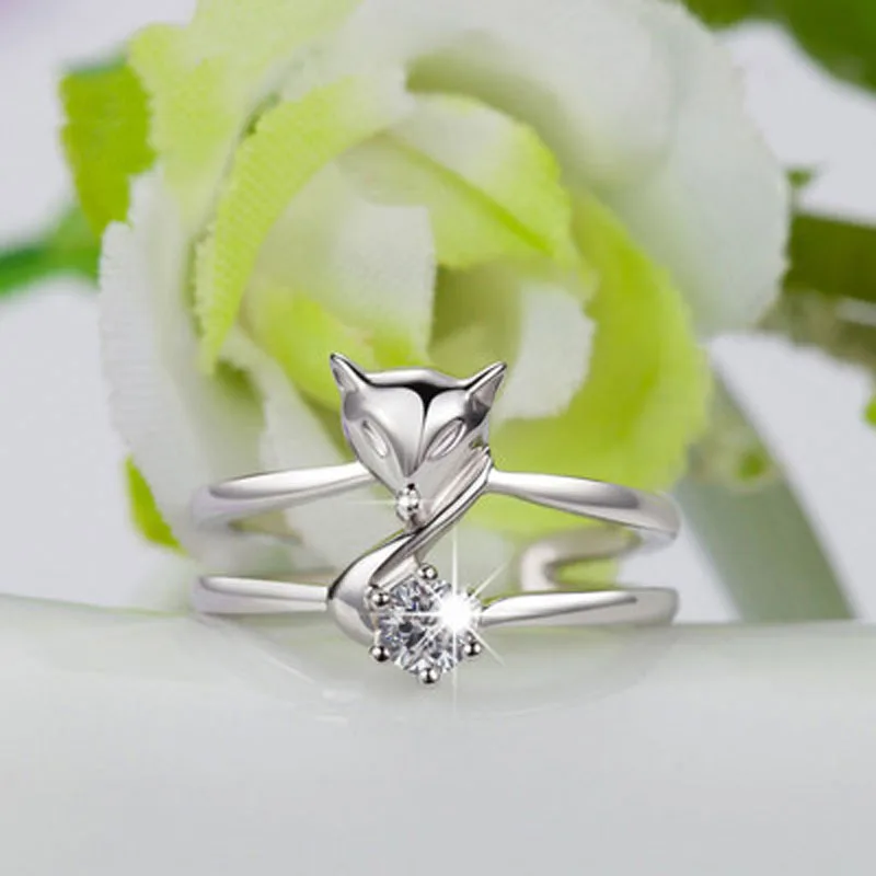 Корейская мода простые серебряные кольца на палец для женщин лиса двухслойные