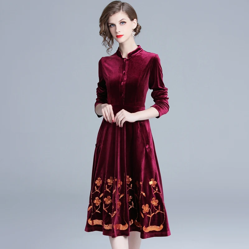 JSXDHK Vestidos женское платье 2021 модное осенне-зимнее синее бархатное с