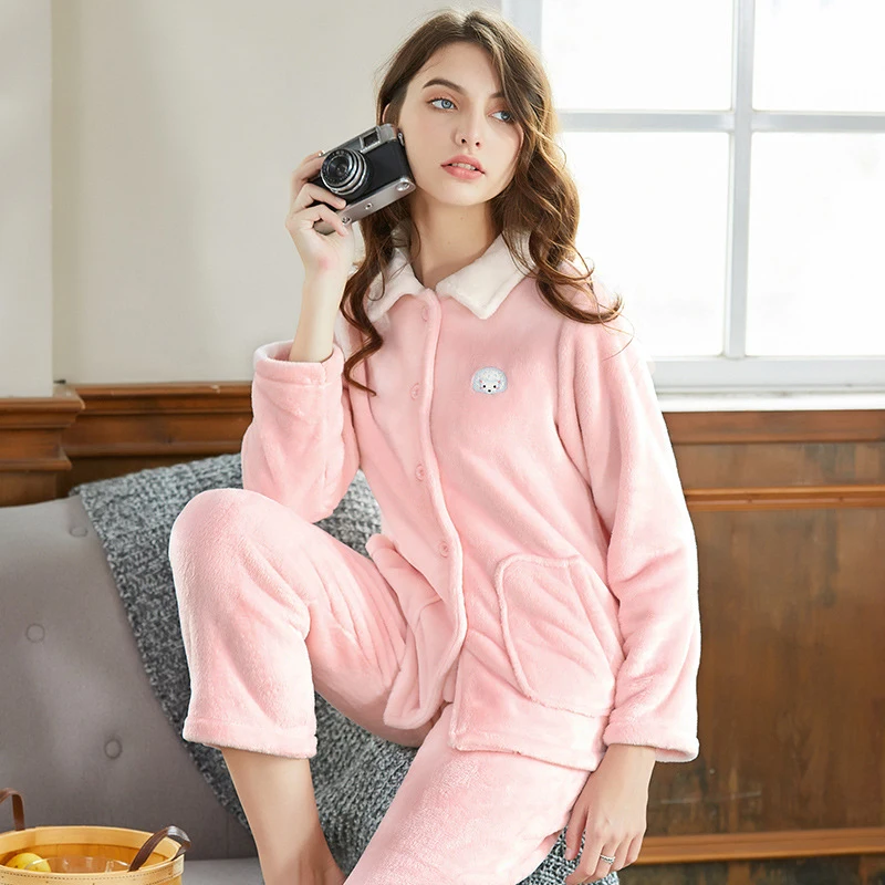 Autumn&Winter Women Pyjamas Sets pajamas Sleepwear Suit Thick Warm Flannel nightgown Female solid color soft Pijama Mujer
Autumn&Winter Women Pyjamas Sets pajamas Sleepwear Suit Thick Warm Flannel nightgown Female solid color soft Pijama Mujer