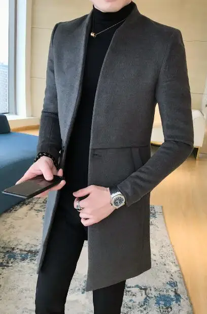 2020 autumn and winter men's new small stand collar single button long section coat youth hair stylist Slim windbreaker jacket
2020 autumn and winter men's new small stand collar single button long section coat youth hair stylist Slim windbreaker jacket