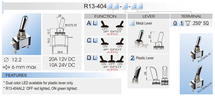 Original new 100% automotive refitting switch R13-404 AL-01 2pin 2gear button switch 10A24V with LED light switch
Original new 100% automotive refitting switch R13-404 AL-01 2pin 2gear button switch 10A24V with LED light switch