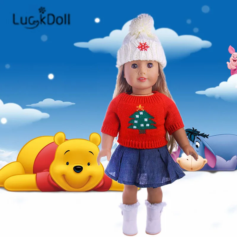 LUCKDOLL модный свитер + джинсовая юбка шляпа размер 18 дюймов американский 43 см