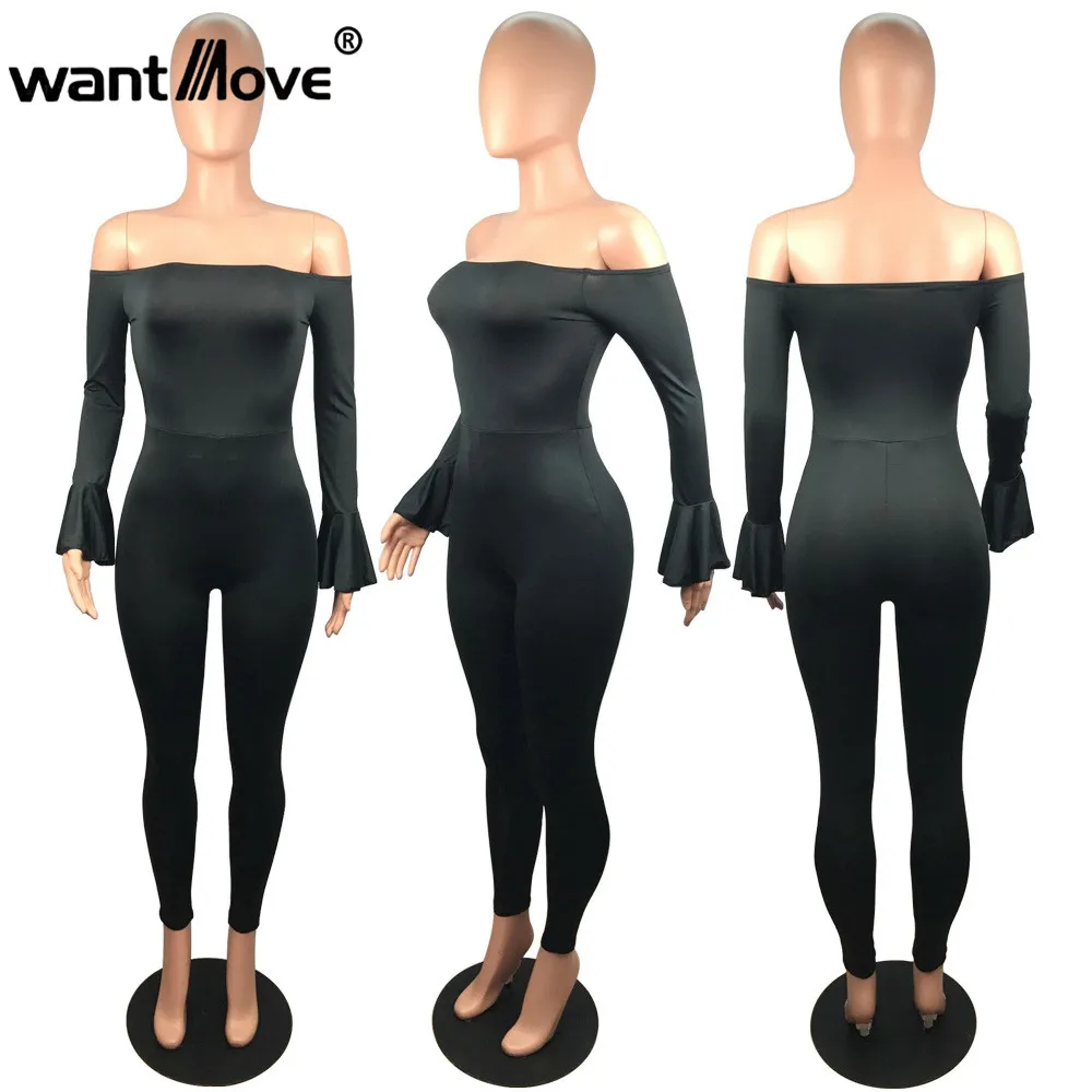 Wantmove 2018 autumn new women's jumpsuit sexy word shoulder trumpet sleeves long sleeves one-piece trousers WM373
Wantmove 2018 autumn new women's jumpsuit sexy word shoulder trumpet sleeves long sleeves one-piece trousers WM373