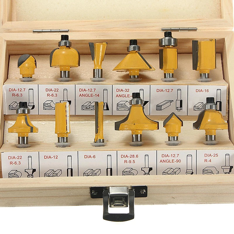 Набор твердосплавных фрез с хвостовиком 1/4 дюйма, 12 шт. + гаечный ключ с деревянной коробкой для деревообрабатывающего инструмента 
Набор твердосплавных фрез с хвостовиком 1/4 дюйма, 12 шт. + гаечный ключ с деревянной коробкой для деревообрабатывающего инструмента