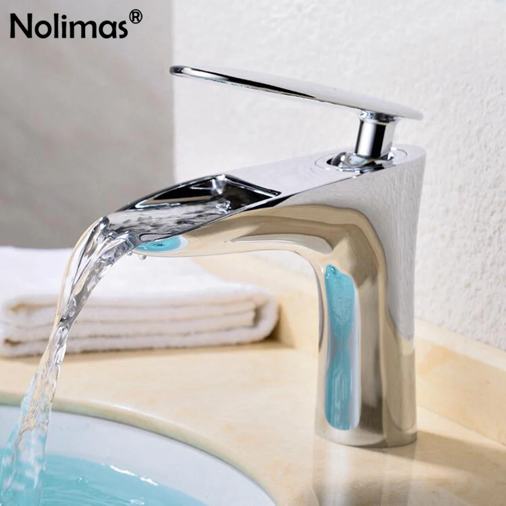 

Waterfall Chrome Basin Faucets Bathroom Faucet Cold Hot Wate Single Handle Sink Taps Brass Ceramic Plate Spool Water Mixer Taps