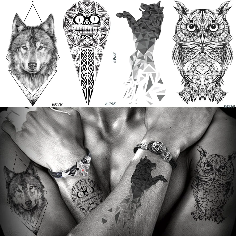 Baofuli Waterproof Temporary Tattoo Geometry Wolf Owl Sticker God Totem Black Tattoos Fake Tatoo Men Arm Body Art Animal
Baofuli Waterproof Temporary Tattoo Geometry Wolf Owl Sticker God Totem Black Tattoos Fake Tatoo Men Arm Body Art Animal