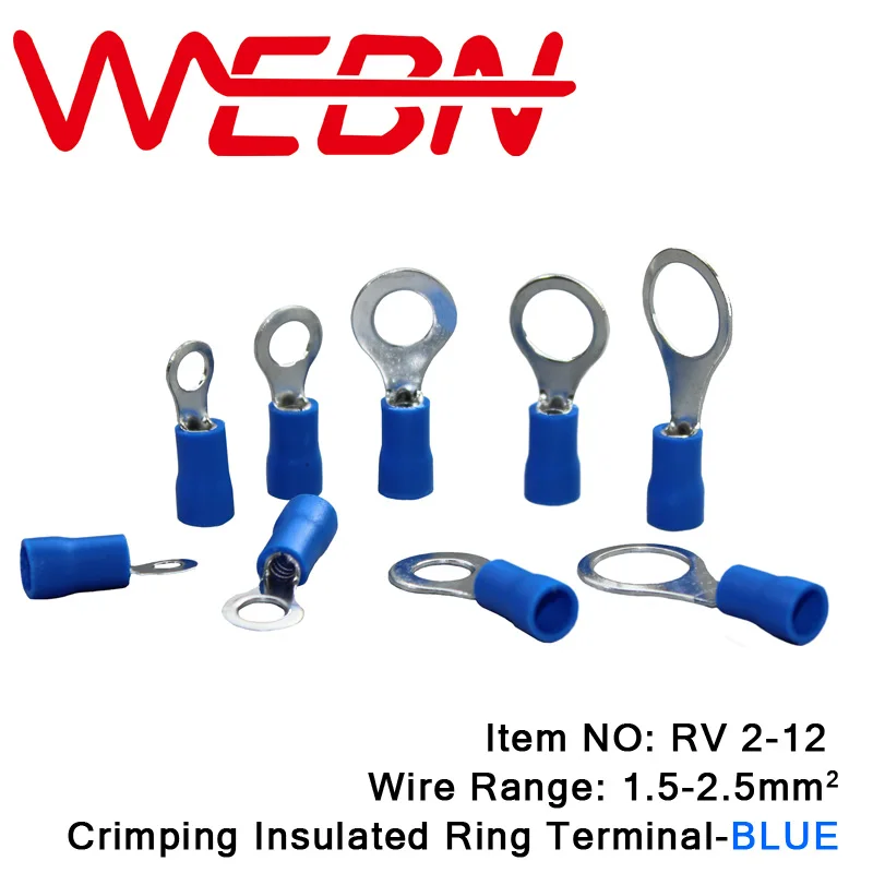 RV2-12 Crimping Insulated Ring Terminal 0.8mm Thick Copper&PVC Material Blue for Wire Range 1.5-2.5mm2 16-14 AWG 1000pcs/Pack
RV2-12 Crimping Insulated Ring Terminal 0.8mm Thick Copper&PVC Material Blue for Wire Range 1.5-2.5mm2 16-14 AWG 1000pcs/Pack