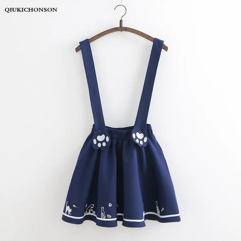 Japanese School Skirt Preppy Style Overalls Mini Tutu Skirt women Spring Summer Kawaii Cat-pad Embroidery Suspender Skirts jupe
Japanese School Skirt Preppy Style Overalls Mini Tutu Skirt women Spring Summer Kawaii Cat-pad Embroidery Suspender Skirts jupe