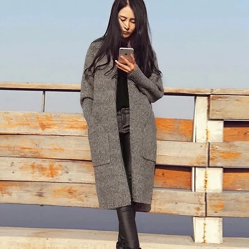 Женский Длинный свитер кардиган свободный Кардиган большого размера модель 2019