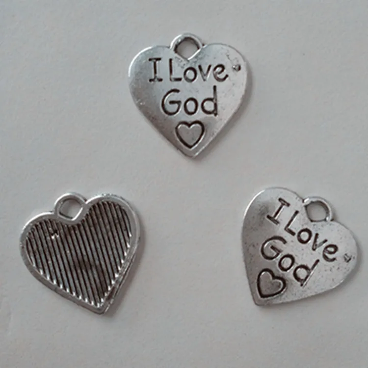 50 шт. Подвески I love God word сердечная пластина 17x17 мм 1 г винтажные античные