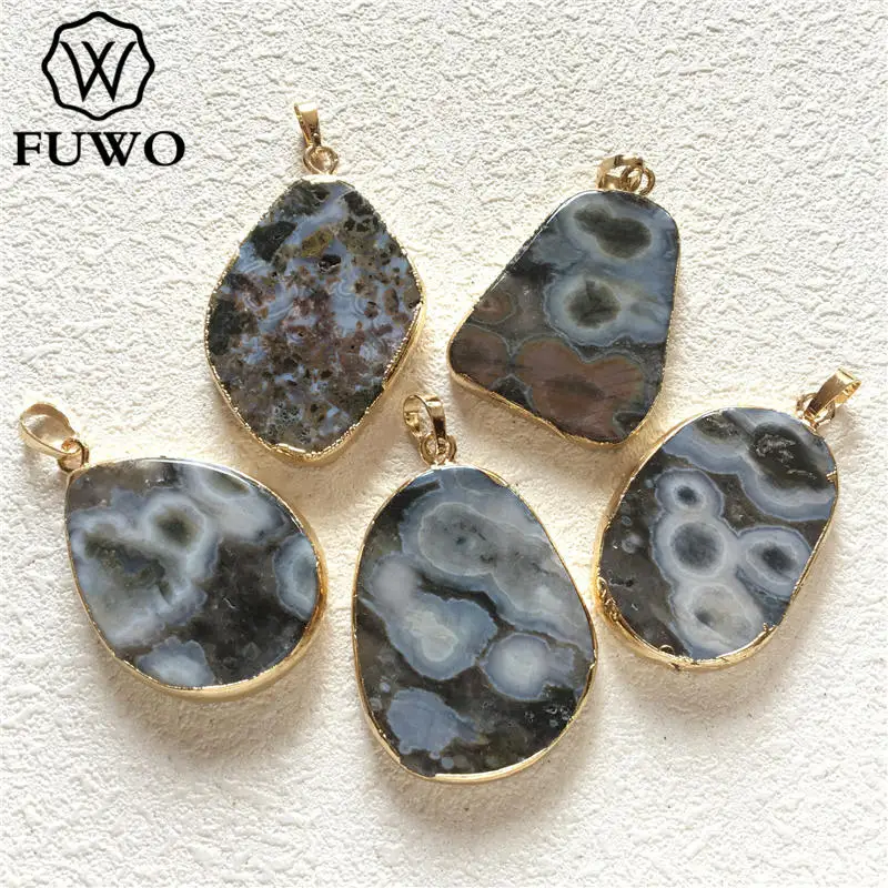 FUWO High Quality Marine Agates Pendant With Gold Trimmed Real Ocean Stone For Jewelry Making PD253
FUWO High Quality Marine Agates Pendant With Gold Trimmed Real Ocean Stone For Jewelry Making PD253