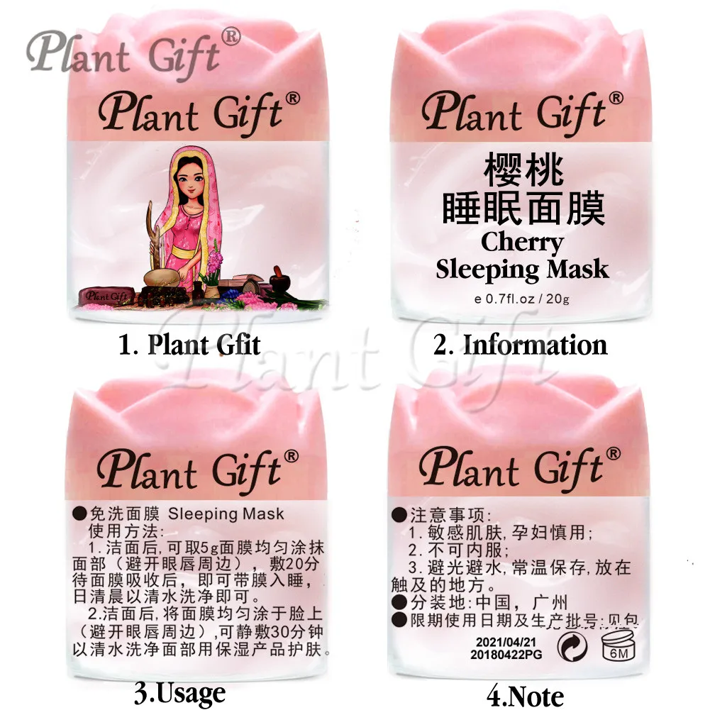 Plant Gfit Cherry Sleeping Mask Nourishes, Brightens Skin Tone, Balances Sebum Secretion, Beautifies Skin, Skin Care 20G*2pcs
Plant Gfit Cherry Sleeping Mask Nourishes, Brightens Skin Tone, Balances Sebum Secretion, Beautifies Skin, Skin Care 20G*2pcs
