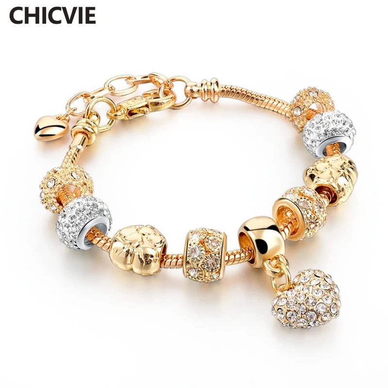 

CHICVIE NEW Gold Color Love Heart Bracelets & Bangles For Women Charm Brand Jewellery Making Adjustable Bracelet Femme Sbr160059