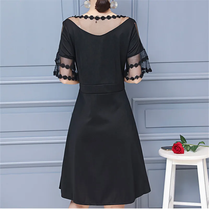 Женское винтажное Сетчатое платье элегантное черное платье-трапеция вечерние