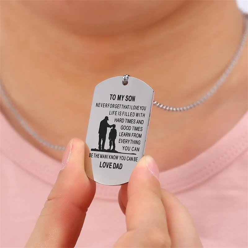 AZIZ BEKKAOUI TO MY SON Stainless Steel Pendant Necklaces Engrave Name Love Dad/Mum ID Tag Necklaces Customized Logo Jewelry
AZIZ BEKKAOUI TO MY SON Stainless Steel Pendant Necklaces Engrave Name Love Dad/Mum ID Tag Necklaces Customized Logo Jewelry