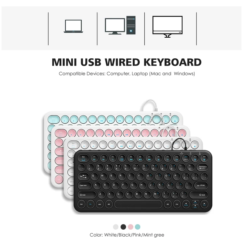 B.O.W Мини Проводная клавиатура для компьютера маленькая и легкая компактная