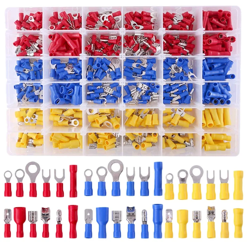 540Pcs 22-16/16-14/12-10 Quick Disconnect Electrical Connector Insulated Butt Fork Ring Solderless Crimp Terminals box Kit
540Pcs 22-16/16-14/12-10 Quick Disconnect Electrical Connector Insulated Butt Fork Ring Solderless Crimp Terminals box Kit