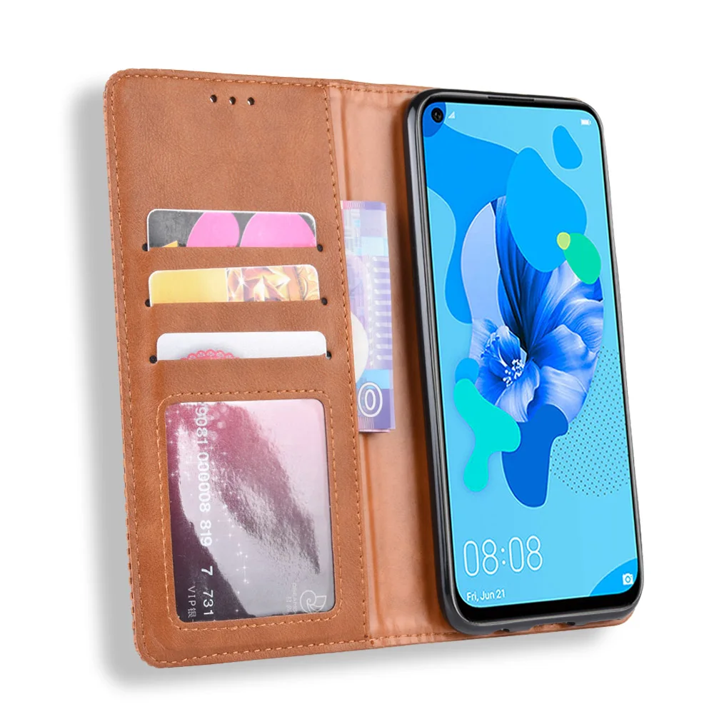 Магнитный кожаный флип-чехол в стиле ретро для huawei Nova 5i кошелек подставка карт