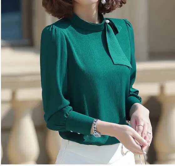 high quality Fashion stand collar bow shirt women new formal long sleeve chiffon blouses office ladies plus size elegant tops 
high quality Fashion stand collar bow shirt women new formal long sleeve chiffon blouses office ladies plus size elegant tops
