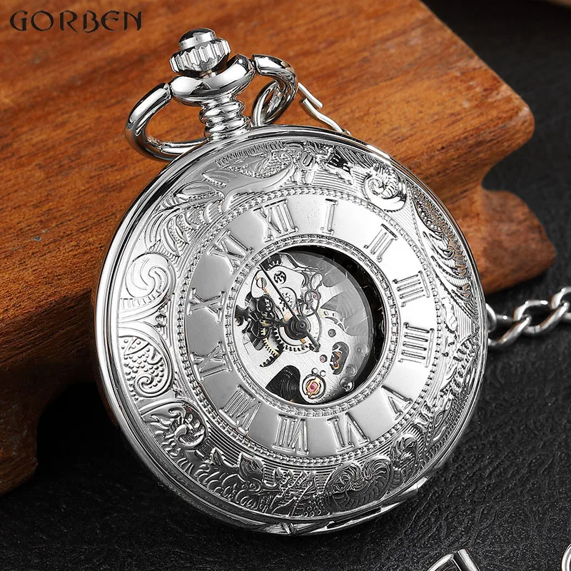 Vintage Silver Mechanical Men's Watch Double Face Roman Dial Man Clock Hand Wind Mechanical Pocket Watch with FOB Chain Men Gift
Vintage Silver Mechanical Men's Watch Double Face Roman Dial Man Clock Hand Wind Mechanical Pocket Watch with FOB Chain Men Gift