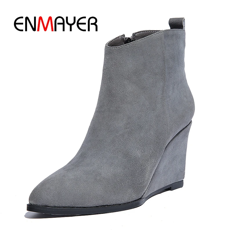 Зимние ботинки ENMAYER, из натуральной кожи, с острым носком, на танкетке, Size34-39, ZYL1783
Зимние ботинки ENMAYER, из натуральной кожи, с острым носком, на танкетке, Size34-39, ZYL1783