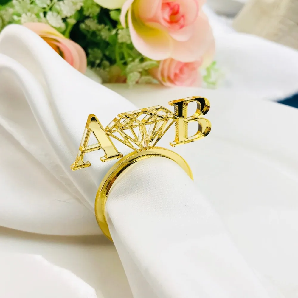 Personalized table decoration Diamond Gold Napkin Ring Custom Wedding napkin rings Acrylic Cut Napkin Ring with Heart Initials
Personalized table decoration Diamond Gold Napkin Ring Custom Wedding napkin rings Acrylic Cut Napkin Ring with Heart Initials