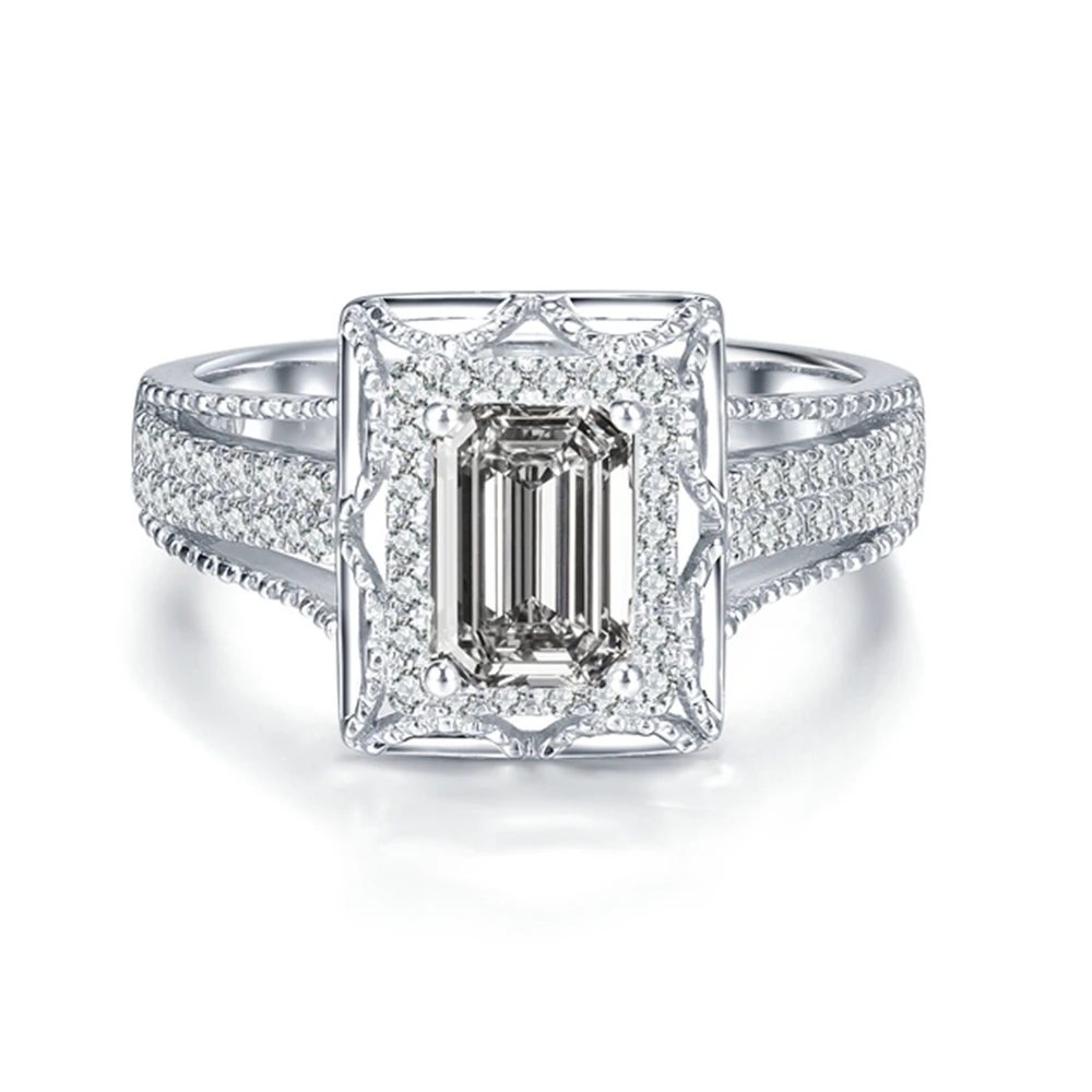 

Обручальное кольцо с муассанитом, белое золото 14 к, 3,9 карат, Изумрудный лабораторный рост, бриллиант, искусственное свадебное кольцо, Изящн...