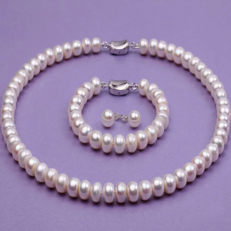 JYX Natural Pearl Necklace Set 9.0-10.0mm White Cultured Freshwater Pearl Necklace Bracelet and Earrings Set
JYX Natural Pearl Necklace Set 9.0-10.0mm White Cultured Freshwater Pearl Necklace Bracelet and Earrings Set
