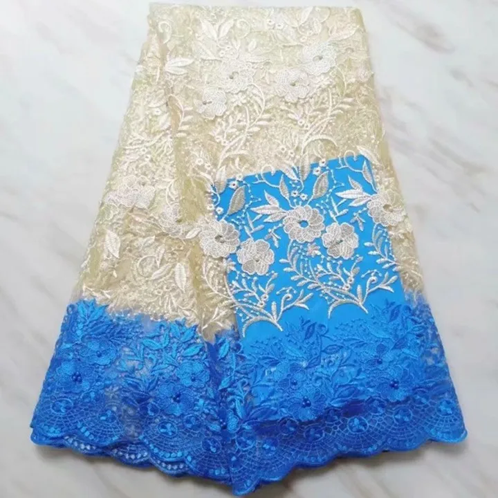 5Yards/pc Hot sale sky blue and beige flower french net lace embroidery with beads african mesh lace fabric for dress BN124-1
5Yards/pc Hot sale sky blue and beige flower french net lace embroidery with beads african mesh lace fabric for dress BN124-1