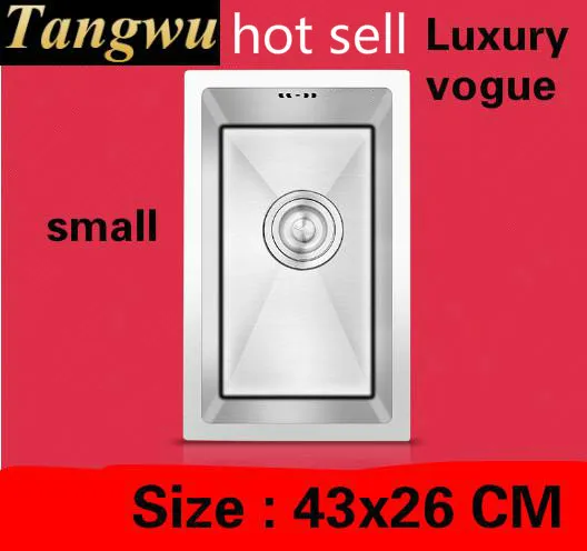 

Free shipping Apartment kitchen manual sink single trough small luxury 304 stainless steel vogue hot sell 43x26 CM