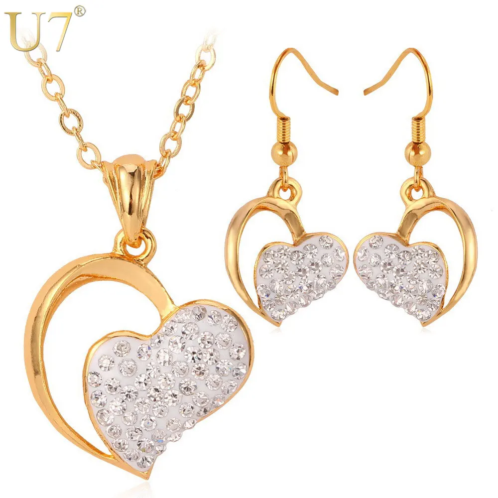 U7 Shine Full Crystal Heart Jewelry Set Gold Color Rhinestone Earrings Necklace Set For Women S556
U7 Shine Full Crystal Heart Jewelry Set Gold Color Rhinestone Earrings Necklace Set For Women S556