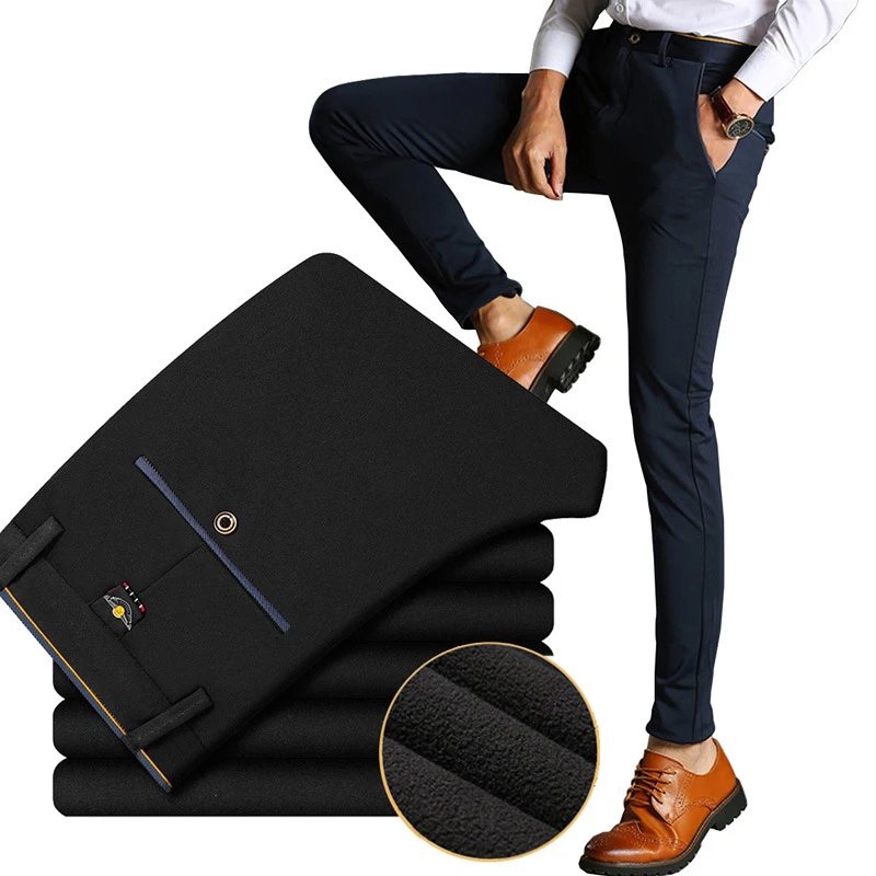 Winter men casual pants with velvet thicken business youth male Elastic trousers fleece slim long suits pants men's clothing
Winter men casual pants with velvet thicken business youth male Elastic trousers fleece slim long suits pants men's clothing